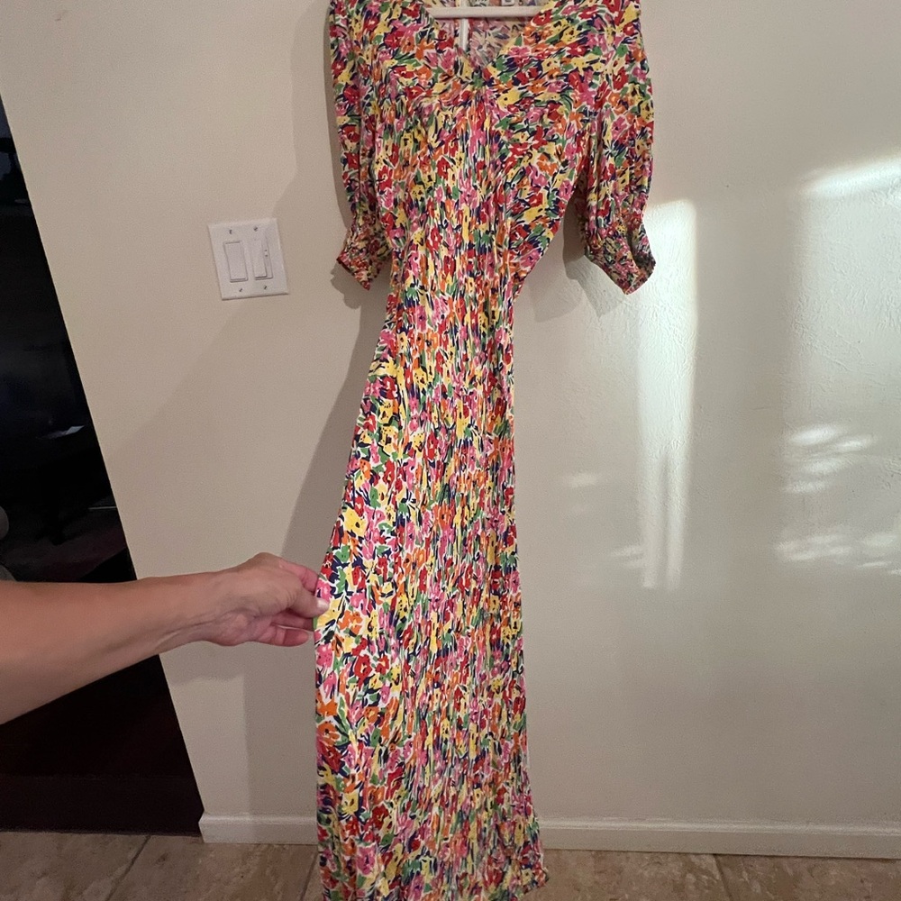 RIXO Pink and Red Ruffled Tiered Sundress